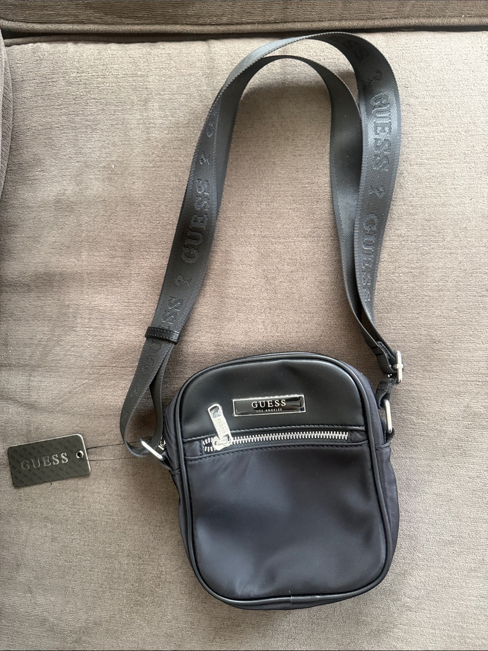 GUESS Black Men's Crossbody Messenger Bag with Logo Strap